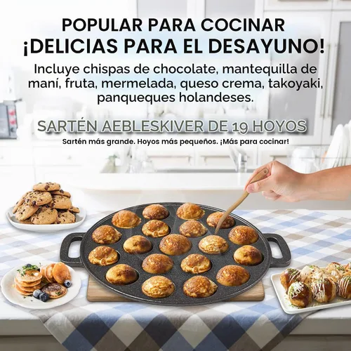 Vista 3 de Upstreet Sartén Aebleskiver de hierro fundido/Sartén Ebelskiver/Ideal para sartén poffertjes (15 agujeros)