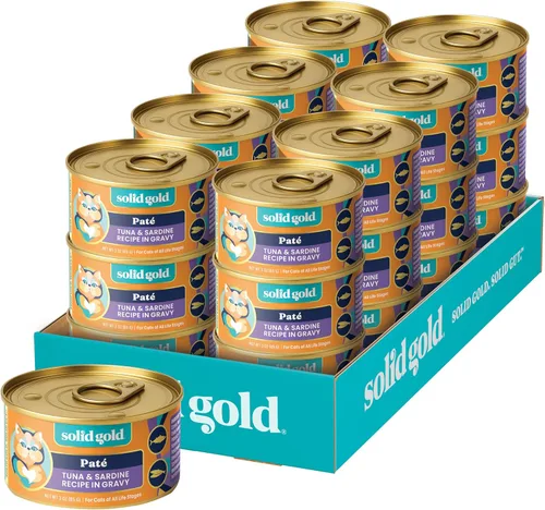 Vista 31 de Solid Gold comida húmeda para gatos desmenuzada con salsa - Alimento enlatado para gatos hecho con atún real - Sin granos de los Cinco Océanos