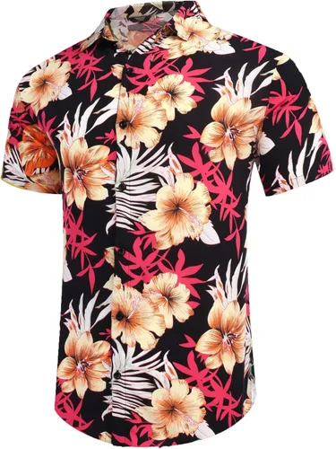 Vista 4 de COOFANDY Conjunto hawaiano a juego para hombre, conjunto de 2 piezas, camisas y pantalones cortos de flores
