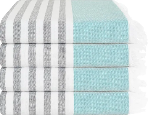 Vista 2 de American Soft Linen Peshtemal - Toallas de playa 100 % algodón, ligeras, sin arena, de secado rápido, para piscina de playa, juego de peshtemal
