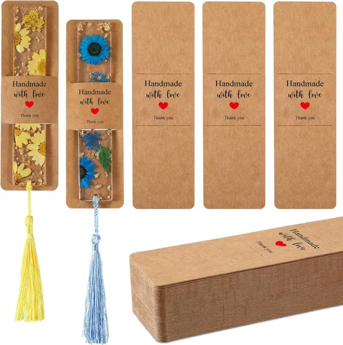 Fumete 50 soportes de resina para marcapáginas de 5.9 x 1.8 pulgadas, fundas de papel kraft para marcapáginas, tarjetas de exhibición para envolver