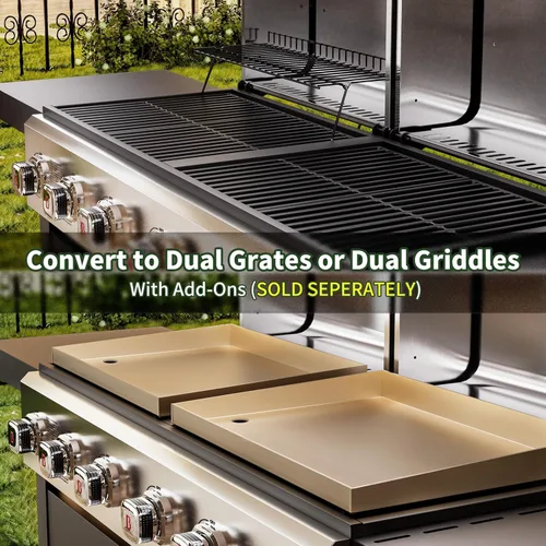 Vista 3 de Brand-Man - Combo de parrilla de 6 quemadores, parrilla de gas propano versátil 2 en 1 con tapas dobles de acero inoxidable, combo de barbacoa