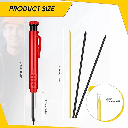 Vista 2 de Outus Lápiz de carpintero sólido con sacapuntas y lápices mecánicos, lápices de carpintería para pisos de madera, marcador, carpintero, dibujo