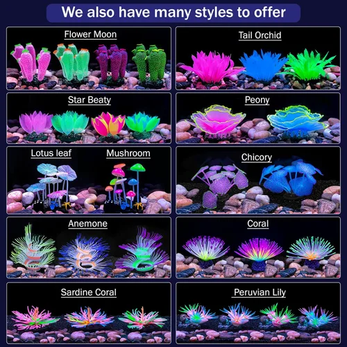 Vista 5 de Decoraciones dinámicas de acuario que brillan en la oscuridad, desencadenan efectos visuales con gel de sílice suave, luces cambiantes, coloridos