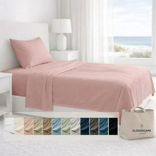 Vista 45 de Cloud Scape Linen - Juego de sábanas de algodón egipcio de doble capa, tamaño individual, tejido de satén de fibra larga, juego de 3 piezas, ropa