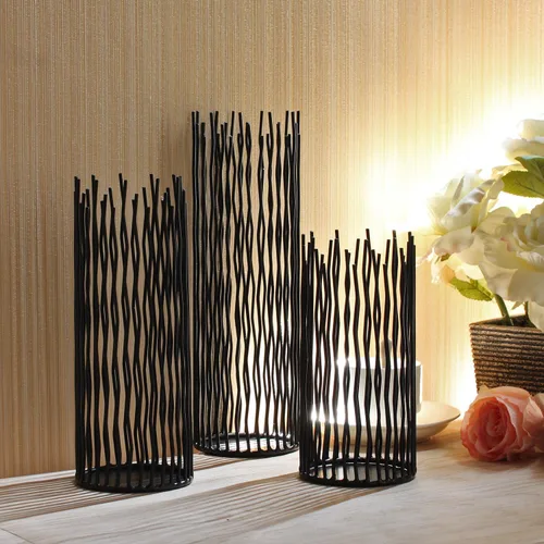 Vista 8 de 3 paquetes de portavelas de cristal - Portavelas transparentes para velas cónicas - Centros de mesa para velas, velas LED cónicas, decoración