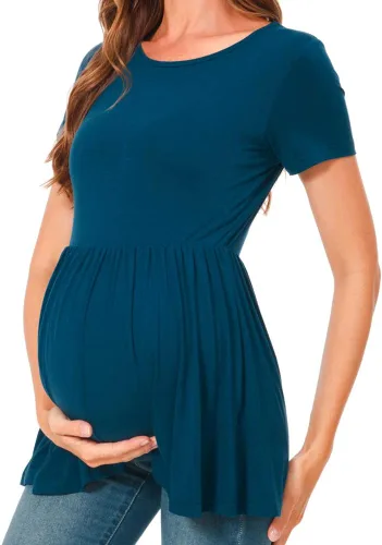 Vista 3 de Bearsland Tops de maternidad manga corta cuello redondo lactancia camisa ropa de embarazo