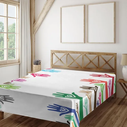 Vista 2 de Ambesonne Love Flat Sheet, People Support Hand Heart United Illustration Charity Encouragement Winning Team Print, Soft and Comfortable Top Sheet