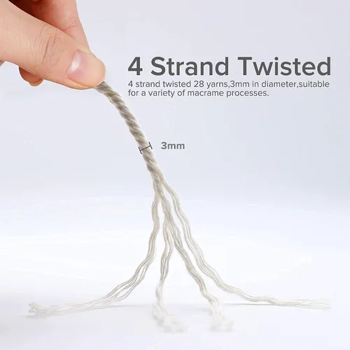 Vista 5 de VENROII Cuerda de macramé de 0.118 in x 550 yardas, cuerda de macramé de algodón 100% natural torcida de 4 hebras para colgar en la pared hecho a