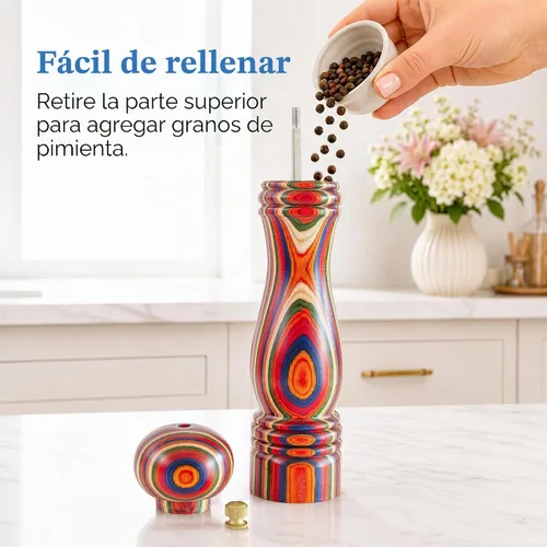 Vista 5 de Molinillo de pimienta Baltique Marrakesh – Molinillo de pimienta de madera colorida de 8 pulgadas con mecanismo de molienda de acero inoxidable