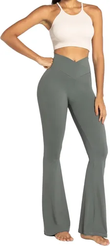 Vista 48 de Sunzel - Leggings acampanados para mujer, con control de abdomen, cintura cruzada y pierna ancha