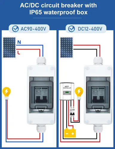 Vista 6 de DIHOOL Disyuntor miniatura de CA CC con caja DIN IP65, 15 amperios de doble polo 12V-400V, no polarizado, interruptor de desconexión del panel