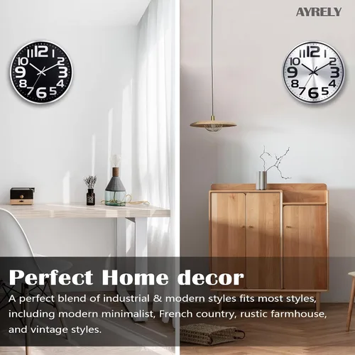 Vista 3 de AYRELY® Reloj de pared moderno de metal de 12 pulgadas, funciona con pilas, reloj de pared silencioso para decoración de sala de estar, reloj