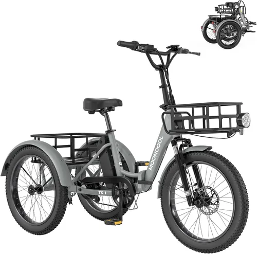 Vista 14 de MOONCOOL Foldable Electric Tricycle for Adults, 20" Aluminum Etrike Fat Tire, Peak 1000W 48V 15Ah Rear Differential, Front Suspension, 15.5MPH