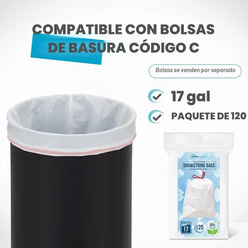 Vista 2 de SIMPLI-MAGIC Bote de basura de 16 galones (60L) con tapa abierta – Bote de basura comercial redondo – Resistente a las manchas, fácil de limpiar