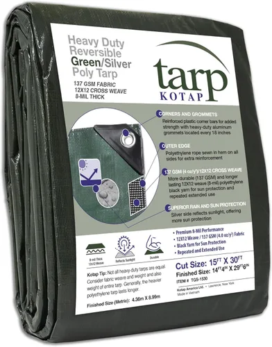 Vista 66 de Kotap TGS-0608 - Lona de polietileno reversible de 8 mil con protección UV, 6 pies X 8 pies, verde-plata