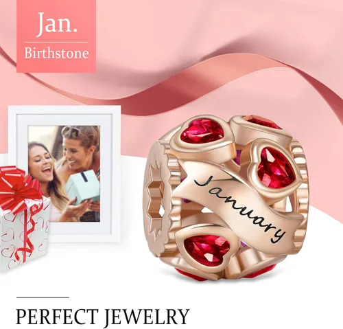 Vista 2 de Abalorio de plata de ley 925 con piedra natal de Ningan, abalorio de corazón para pulseras y collares, regalo de cumpleaños para mujeres y niñas