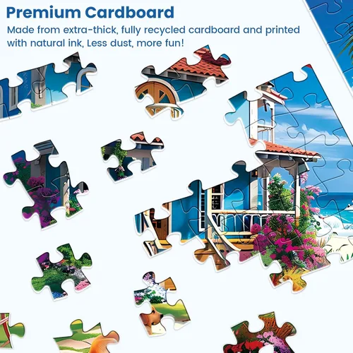 Vista 3 de Rompecabezas de 300 piezas para adultos, rompecabezas de casa de playa, rompecabezas de cartón reciclado de piezas grandes, rompecabezas de 300