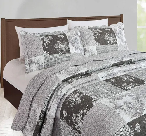 Vista 3 de Brilliant Sunshine Juego de edredón de 3 piezas con 2 fundas de almohada, colcha reversible, colcha suave y ligera, para todas las estaciones, Gris