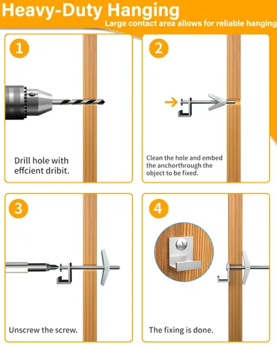 Vista 5 de Anclajes para paneles de yeso resistentes de 1/4 de pulgada, 15 pernos de palanca de metal con pernos, kit de anclajes y tornillos de pared seca