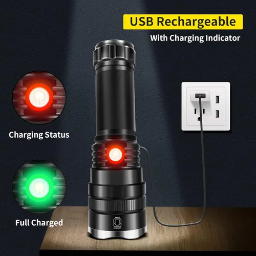 Vista 6 de Linterna recargable linternas 3 modos ajustable impermeable linterna táctica linterna LED para acampar ciclismo senderismo emergencia al aire libre