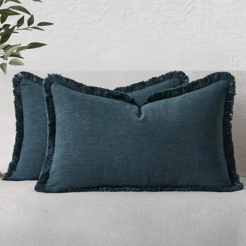 Vista 32 de MIULEE Juego de 2 fundas de almohada decorativas de lino neutro con flecos, fundas de cojín de estilo bohemio con borlas para sofá, cama, sala