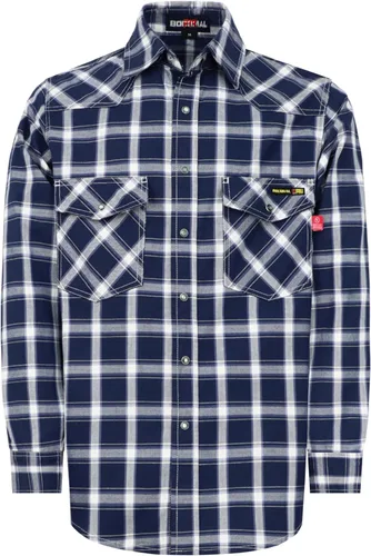 Vista 22 de BOCOMAL Camisas FR Resistente a la llama 100% C NFPA2112 7.5oz Camisa de soldadura resistente al fuego para hombres