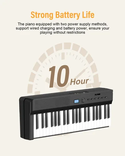 Vista 8 de Teclado de Piano Plegable Mejorado, Teclado Semi Pesado de 88 Teclas de Tamaño Completo con Soporte para MIDI y Bluetooth, Teclado de Piano Plegable