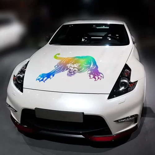 Vista 4 de JSCARLIFE Panther - Calcomanías de automóvil, prácticas calcomanías láser para capó de automóvil, calcomanías gráficas de vinilo autoadhesivas