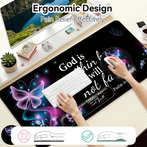 Vista 3 de Juego de alfombrillas de escritorio + teclado y alfombrilla para mouse con soporte para reposamuñecas, alfombrilla grande 4 en 1 para computadora