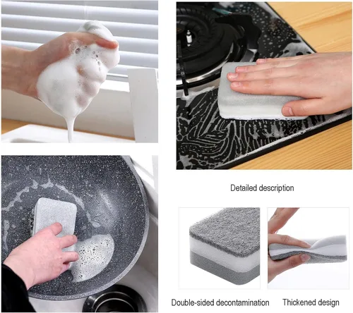 Vista 5 de Esponjas exfoliantes, esponja de doble cara para lavar platos para cocina, esponja multiusos de limpieza profunda, 5