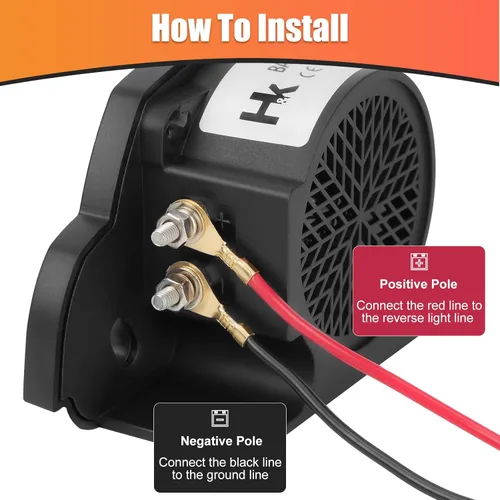 Vista 5 de HK Alarma de respaldo de 110 dB 12 V-80 V CC, impermeable, industrial, resistente, alarma de advertencia inversa con tono de sonido súper fuerte