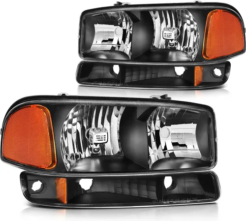 Vista 31 de Conjunto de faros delanteros para Chevy Avalanche 1500 2003-2006 para Avalanche 2500 03-06 para 1500 Classic 2007 carcasa negra reflector ámbar