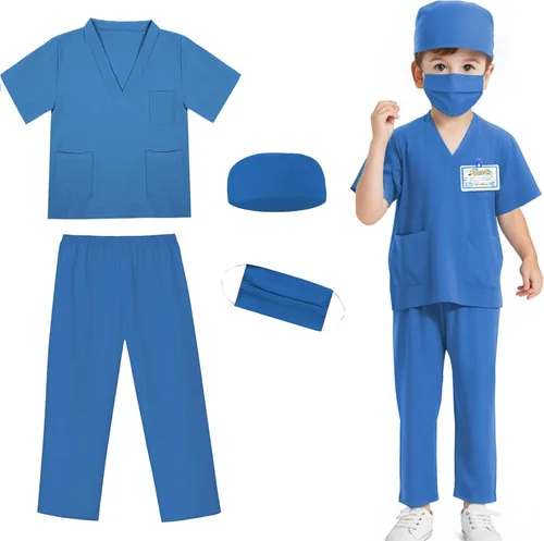 Doctor Costume for Kids,Toddler Nurse Scrubs Halloween Dress Up Cosplay For Boys Girls 3-12 Years