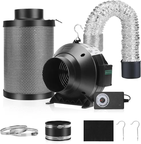 MELONFARM Kit de filtración de aire, ventilador de conducto en línea de 4 pulgadas y 190 CFM con controlador de velocidad, filtro de alto carbono de