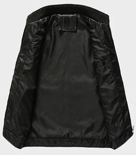 Vista 2 de Youhan Chaqueta de piel sintética tipo bomber con cremallera para hombre