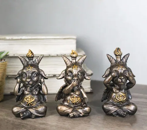 Vista 9 de Ebros - Juego de 3 figuras de Samael Lilith See Hear Speak No Evil Baphomets de LaVeyan Devil Baphomet The Caduceus Symbol Altar Accent Statues