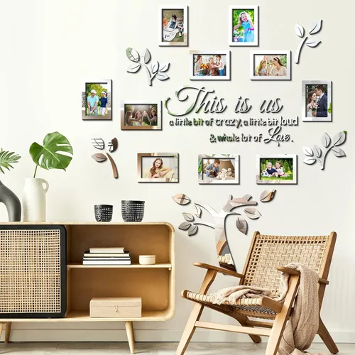 Vista 4 de Family Tree Wall Decor 3D DIY Mirror Stickers Family Tree Picture Frame Mirror Decal Acrylic Removable Wall Art This is Us Livingroom Home Picture