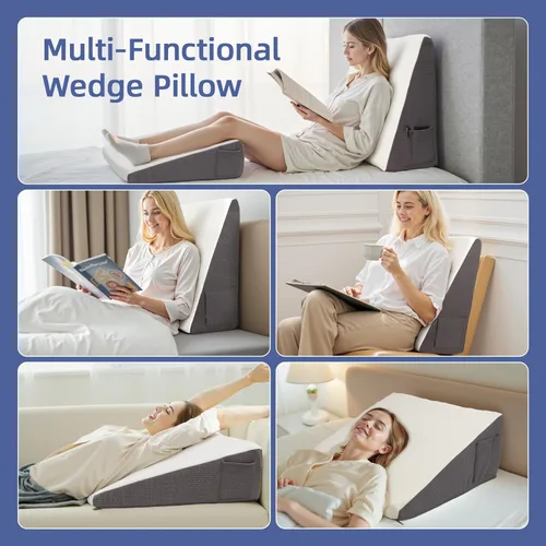 Vista 2 de Almohada de cuña para cabecero, almohada de cuña elevada triangular de 12 pulgadas para aliviar el reflujo ácido, dormir, poscirugía, alivio