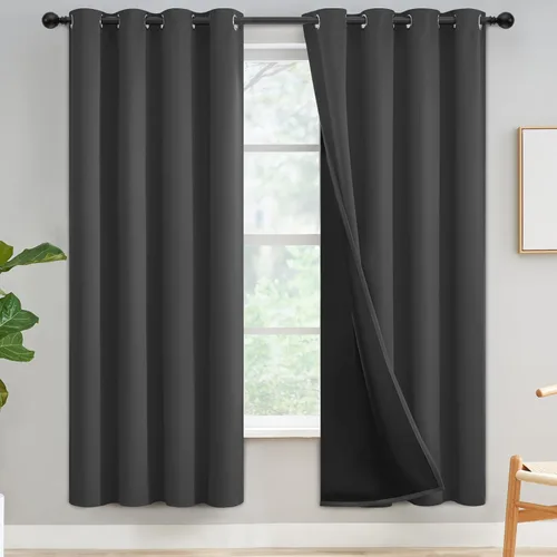 Vista 188 de Yakamok Cortinas 100% opacas para dormitorio, 2 paneles, cortinas de ventana completamente opacas, paneles de ventana con aislamiento térmico