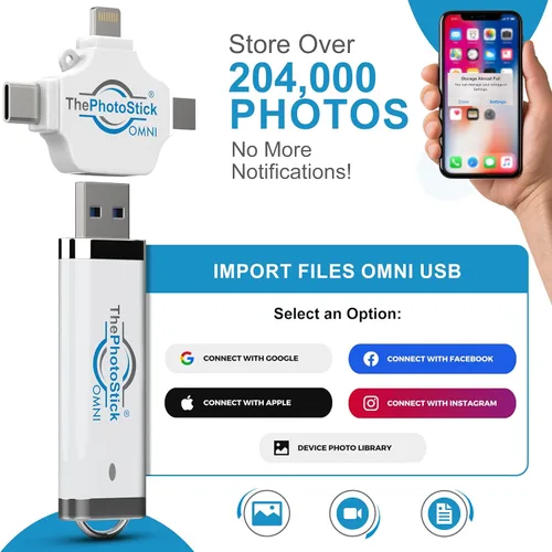 Vista 7 de ThePhotoStick® Omni - Unidad flash USB de 64 GB y Memory Stick – Copia de seguridad de fotos y videos para iPhone, Android, Mac y PC – Conexión