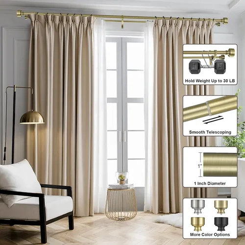 Vista 3 de Barras de cortina dobles de bronce antiguo, barras de cortina dobles para ventana de 28 a 48 pulgadas, barra de cortina doble decorativa con tapa