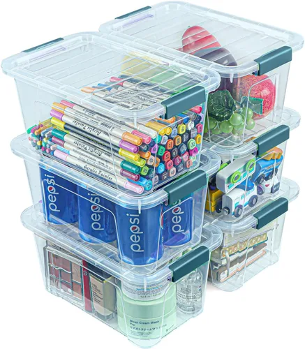 Vista 9 de EOENVIVS Contenedores de almacenamiento de plástico con tapas, paquete de 6, contenedores de almacenamiento de 7 cuartos con pestillo de hebilla