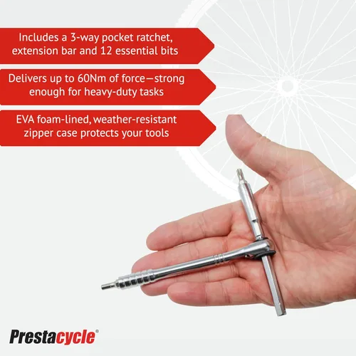 Vista 3 de Juego de herramientas con mango en T de Prestacycle Pro, trinquete de mango en T resistente de 60 Nm con juego de 12 piezas de hexágono de 1/4