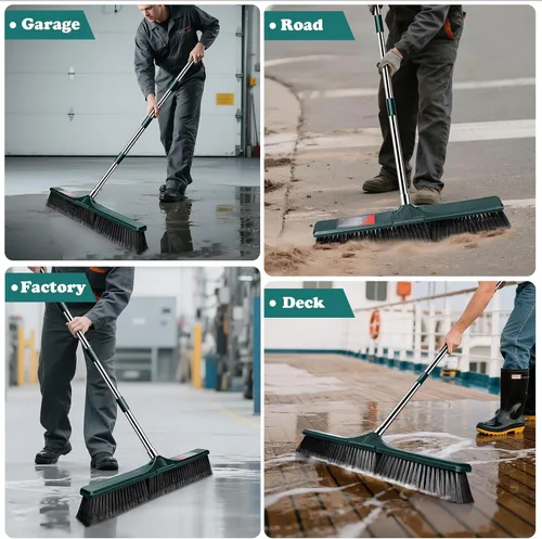 Vista 7 de MASTERTOP Escoba de Empuje de 24" para Exteriores, Escoba de Cepillo de Jardín Resistente con Mango Largo de 58" y Cerdas Rígidas, Escoba Comercial