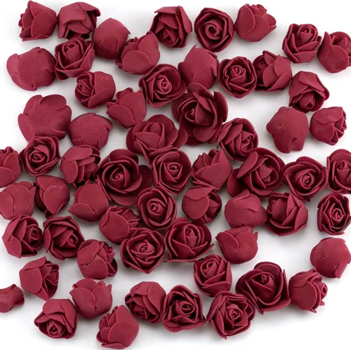 IFAMIO 100 piezas de rosas artificiales de espuma color burdeos, mini flores falsas, cabezas de rosas artificiales artificiales para ramos de