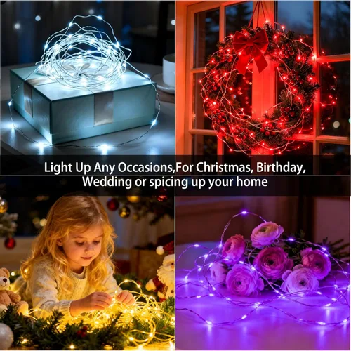 Vista 8 de VOOKRY Paquete de 12 Luces de Hadas que Funcionan con Pilas, 30 LEDs Mini Luces de Cadena Estrelladas de Alambre de Cobre Plateado de 10 pies