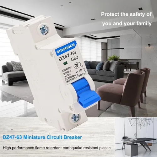 Vista 6 de smseace Disyuntor miniatura de baja tensión AC 6A 230/400V, 1 poste AC desconexión interruptor C6 montaje en carril DIN utilizado para proteger