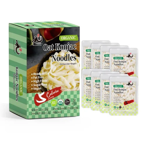 YUHO Pasta orgánica Shirataki Konjac paquete de 8 en el interior, vegana, baja en calorías, sin gluten, sin grasa, sin gluto, sin carbohidratos,