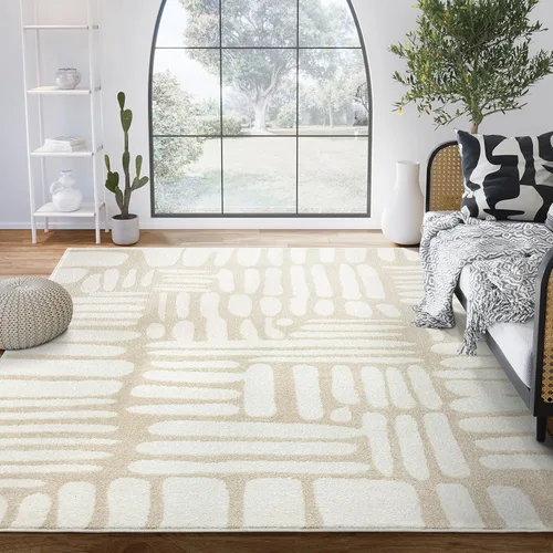 Abani Nuevo Collection - Alfombra de área, diseño abstracto beige neutro/crema, 5 pies 3 pulgadas x 7 pies 6 pulgadas, fácil de limpiar, duradera